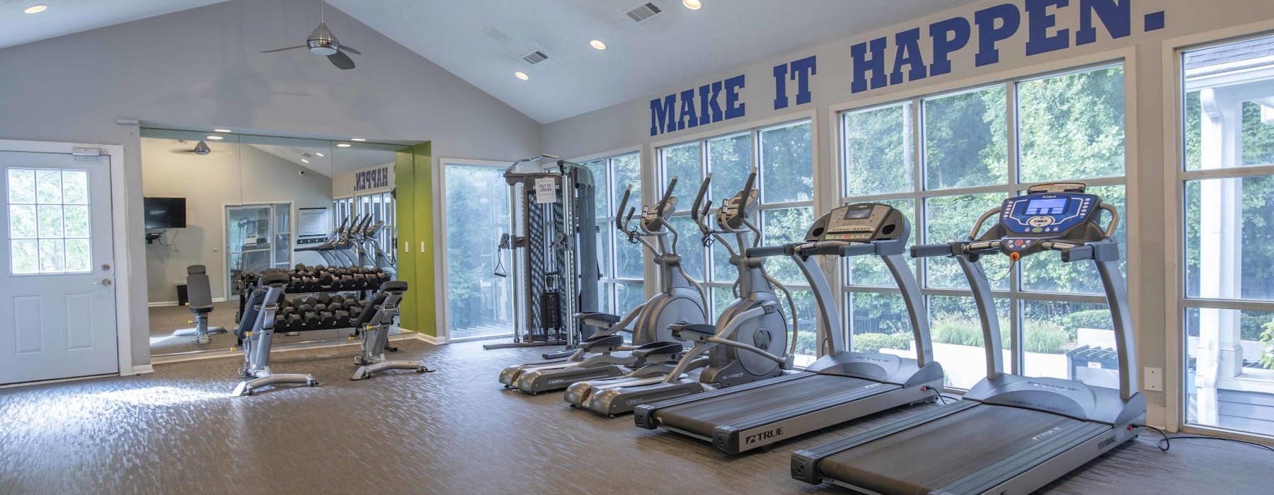 a gym with exercise equipment