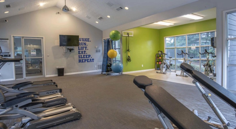 a gym with exercise equipment
